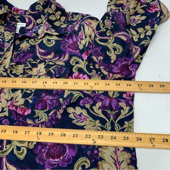 Croft Barrow Blouse Woman 2X Purple Floral Button Up Roll Tab Casual Office Work - Picture 7 of 9